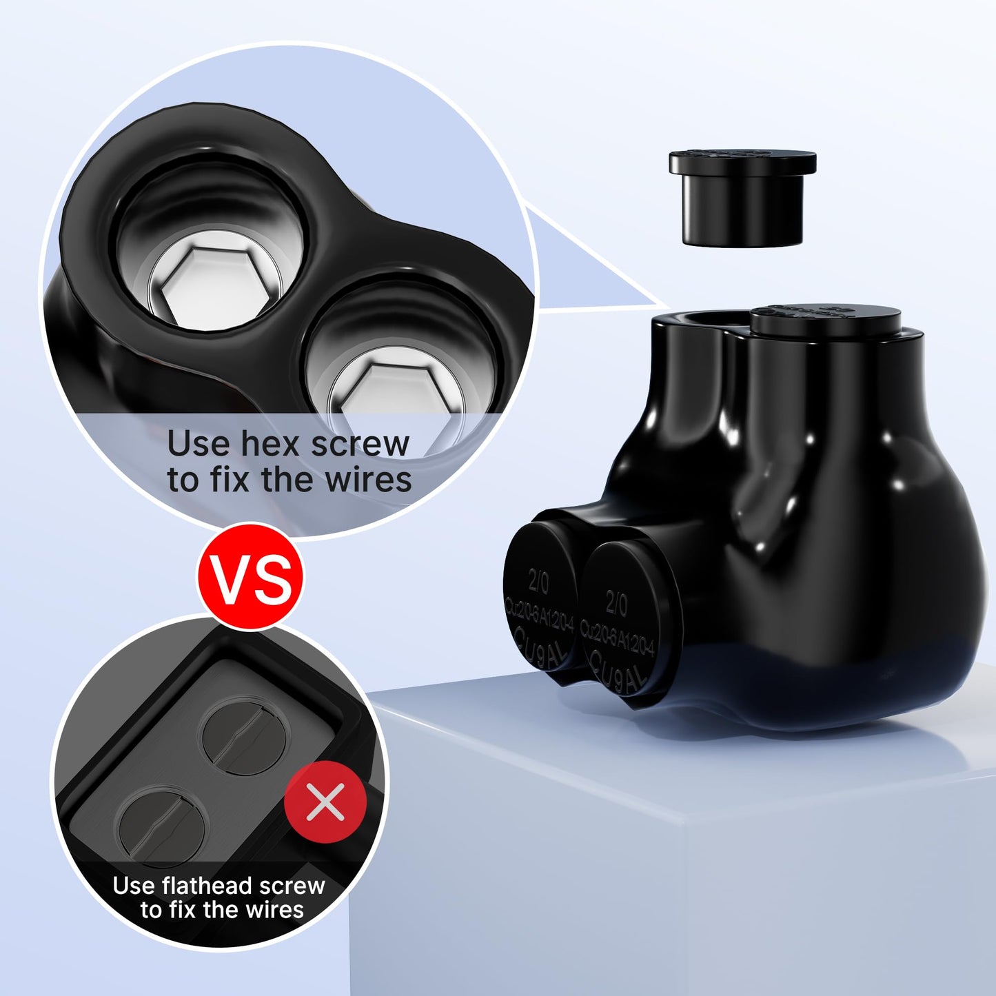 RVBOATPAT Insulated Connector 2 Port Multi Tap Connector 2/0-6 AWG Single-Sided Entry Aluminum to Copper Wire Connectors Slotted Allen Hex - 6 Pack