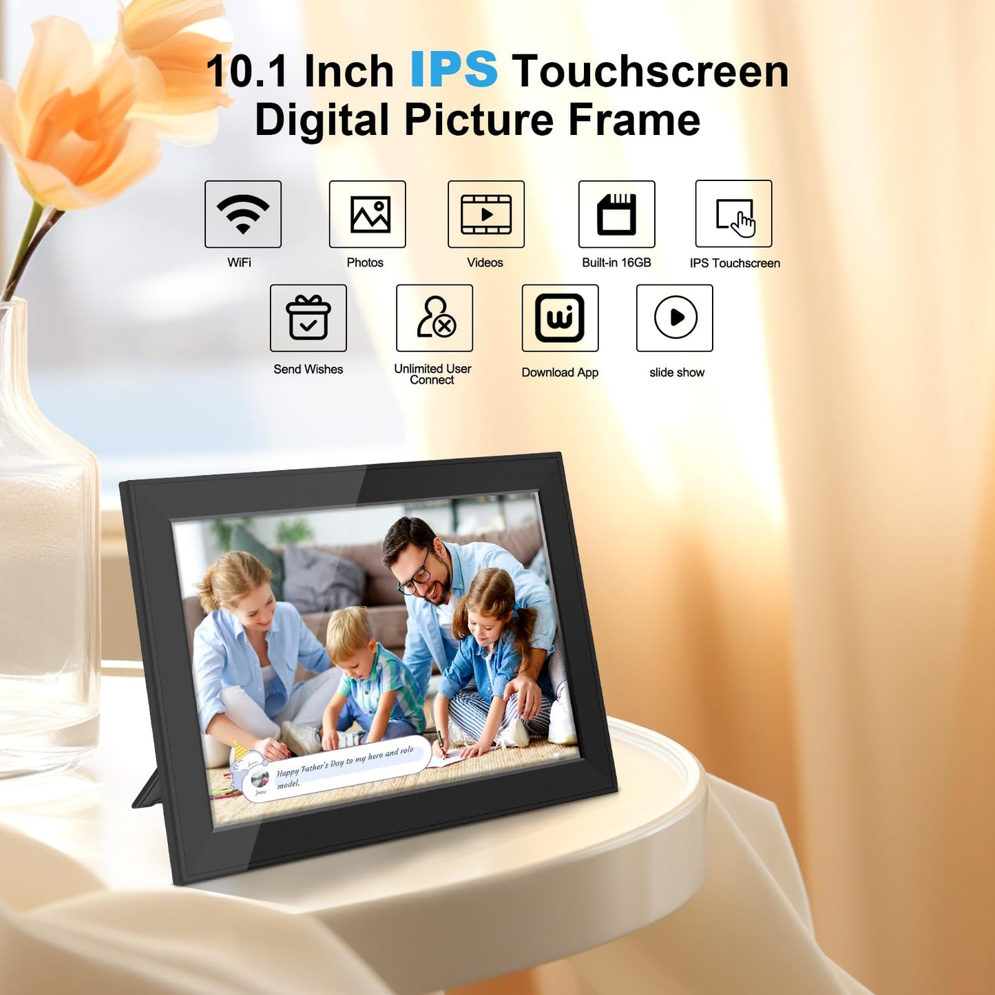 HE Baixu elx 10.1 Inch WiFi Digital Picture Frame, Smart Electronic Clound Digital Photo Frame with 1280 * 800 HD Touch Screen, Instantly Share Photos & Video, Gift for Friend and Family