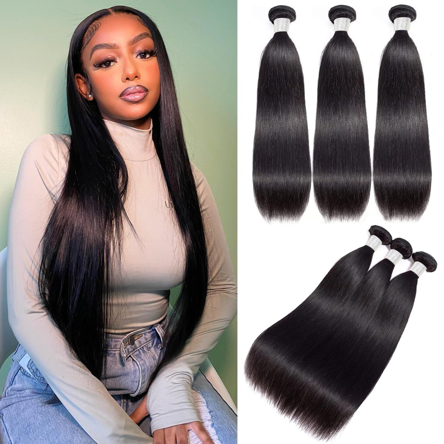 12A Human Hair Bundles - Straight 16/18/20 Inch, 3 Bundles, 100% Unprocessed Brazilian Virgin Hair, Double Weft, Natural Color