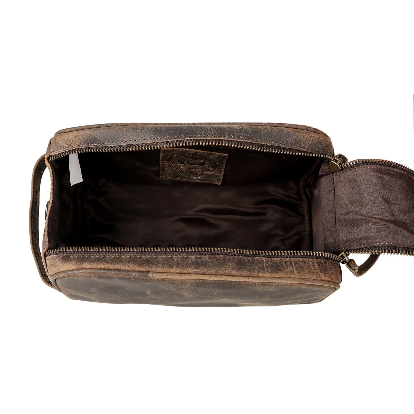 Premium Buffalo Leather Dopp Kit Toiletry Bag – Rustic Vintage Style Travel Organizer with Zipper Closure – Leather Shaving Bag for Men & Women and Spacious with Easy Carry Handle
