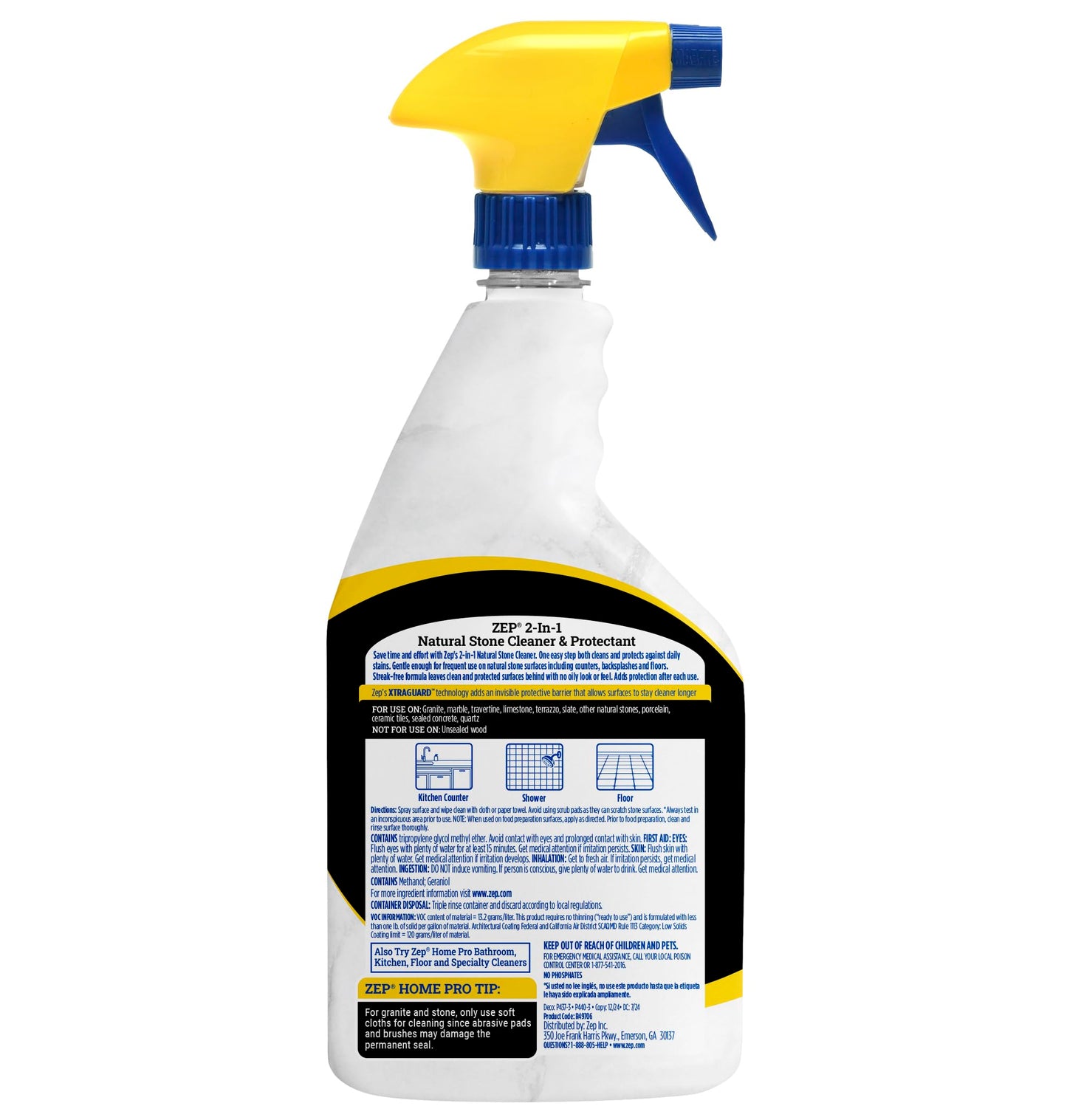 Zep NEW Home Pro 2-In-1 Marble, Granite & Stone Cleaner - 24 Fl. Oz. (Case of 6) - R49706 - Pro Trusted Cleaning Power: Now in Refreshing Scents & Family Friendly Formulas…
