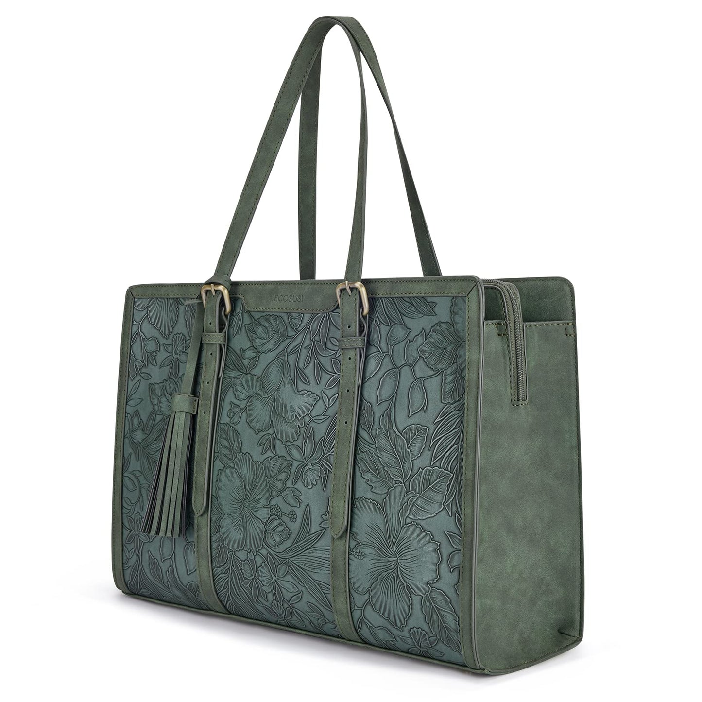 ECOSUSI Laptop Bag For Women 15.6 Inch Work Tote Bags PU Leather Computer Purse For Business Office With 3 Layer Compartments