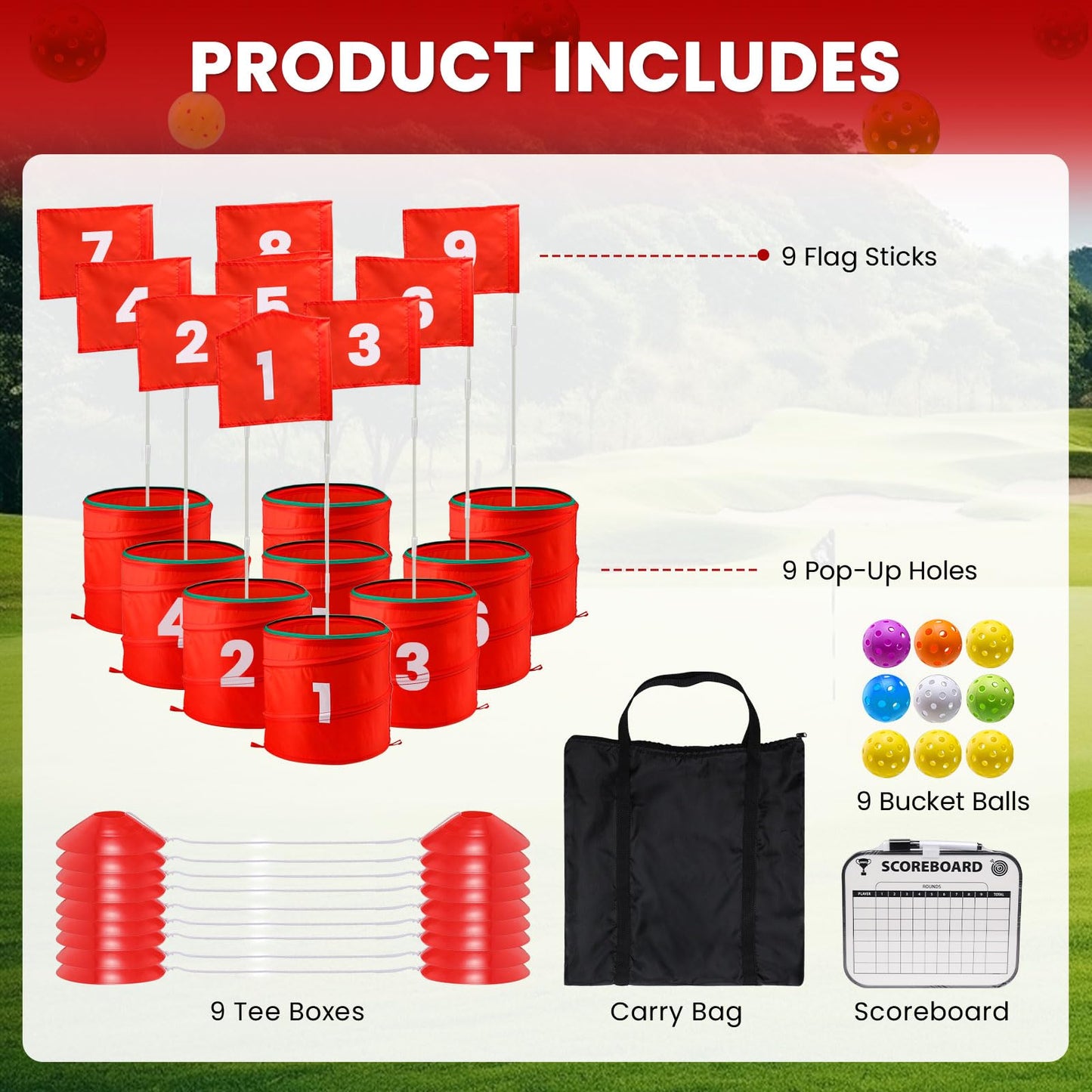 A11N SPORTS Finchley Backyard Golf Chipping Game | Portable 9 or 6 Holes Yard Golf Course for Outdoor, Lawn, Beach, Park | Golf Gifts for Men Women