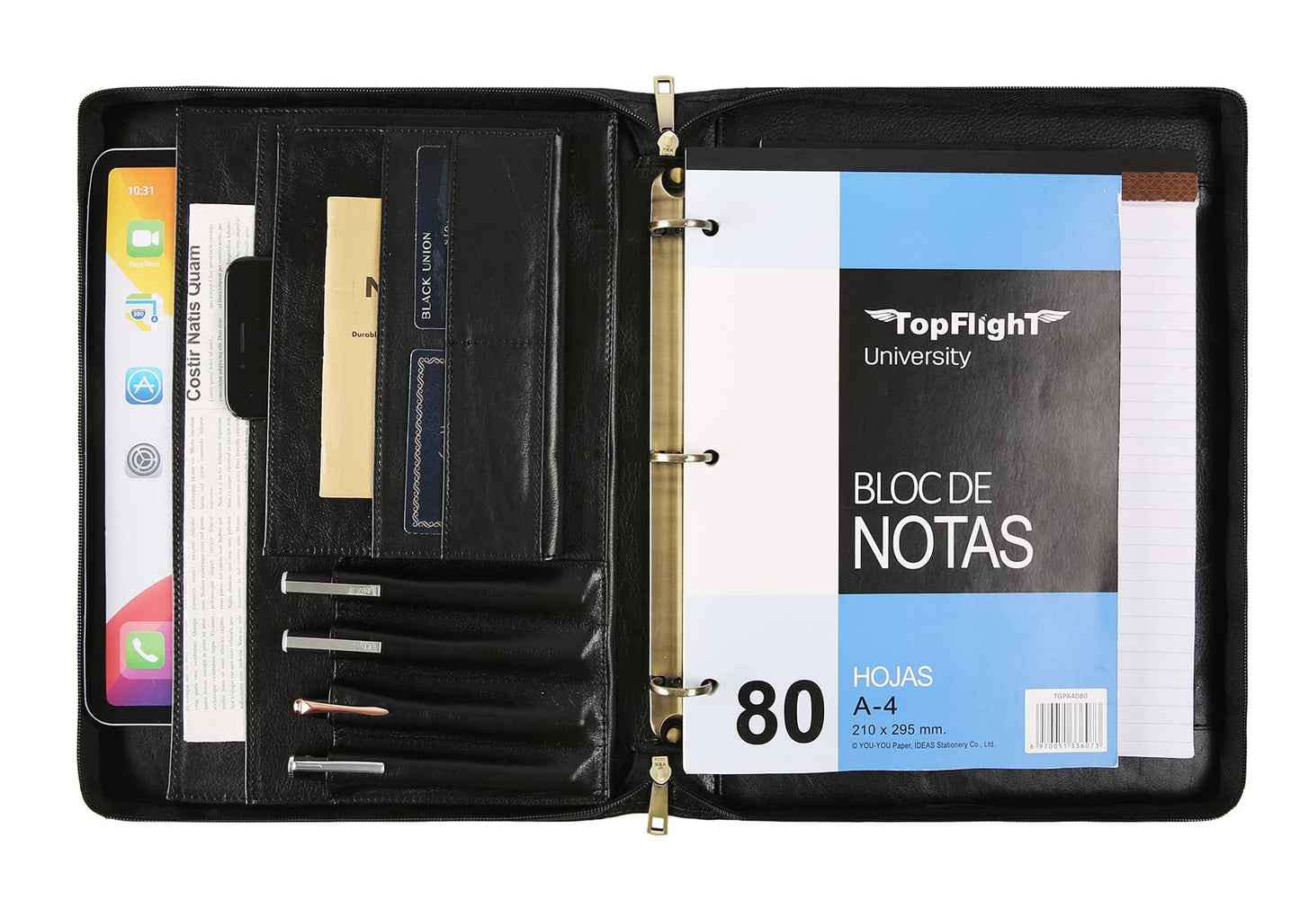 Handmade Leather Portfolio Binder - Leather Binder 3 Ring Portfolio Genuine Leather Business Padfolio, Personlized Legal Pad Folio Folder for Lefty & Righty - Oil Black