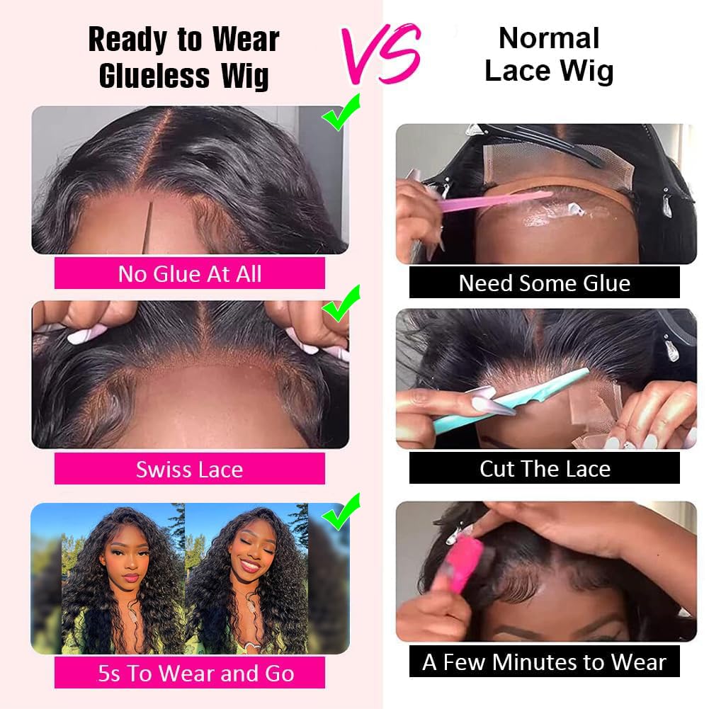 5x8 Glueless Wigs Human Hair Pre Plucked Pre Cut Deep Wave Glueless Wigs Human Hair 5x8 Hd Lace Closure Wigs Human Hair Curly Human Hair Wig 180% Density Wear And Go Glueless Wigs Human Hair (28inch)
