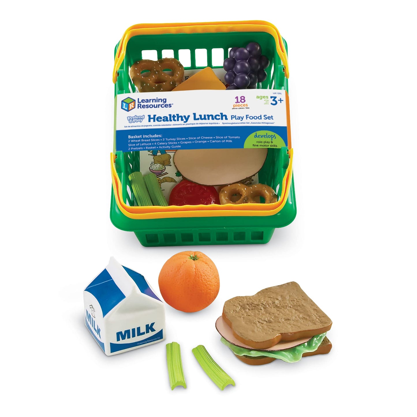 Learning Resources Healthy Lunch Basket, Toddler Play Food, 17 Pieces, Ages 3+ - 10-3/4L x 8-1/2W x 5-1/4H in (LER7291)
