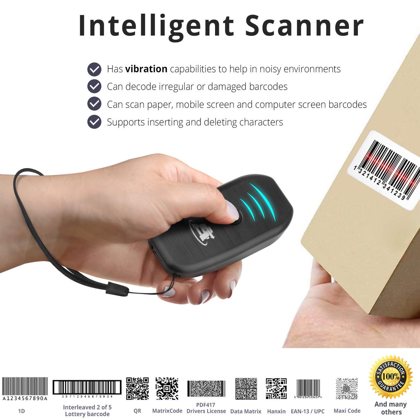ScanAvenger Portable Mini-Wireless Bluetooth Barcode Scanner: Hand Scanners - Cordless, Rechargeable 1D & 2D Scan Gun for Inventory Management Wireless, Handheld USB QR (1D&2D Mini Barcode Reader)