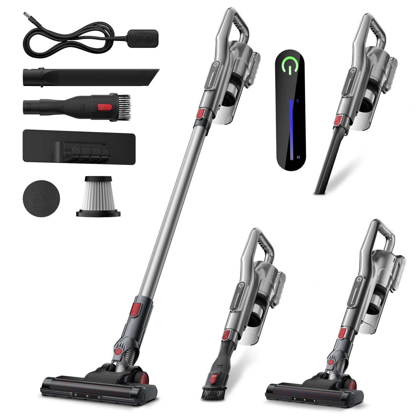 kzxkgxl Cordless Vacuum Cleaner, Lightweight Stick Vacuum Cordless Rechargeable with LED Touch Screen, 2 Modes Powerful Suction Vacuum Cleaners for Home Pet Hair, Carpets, Hardwood Floors