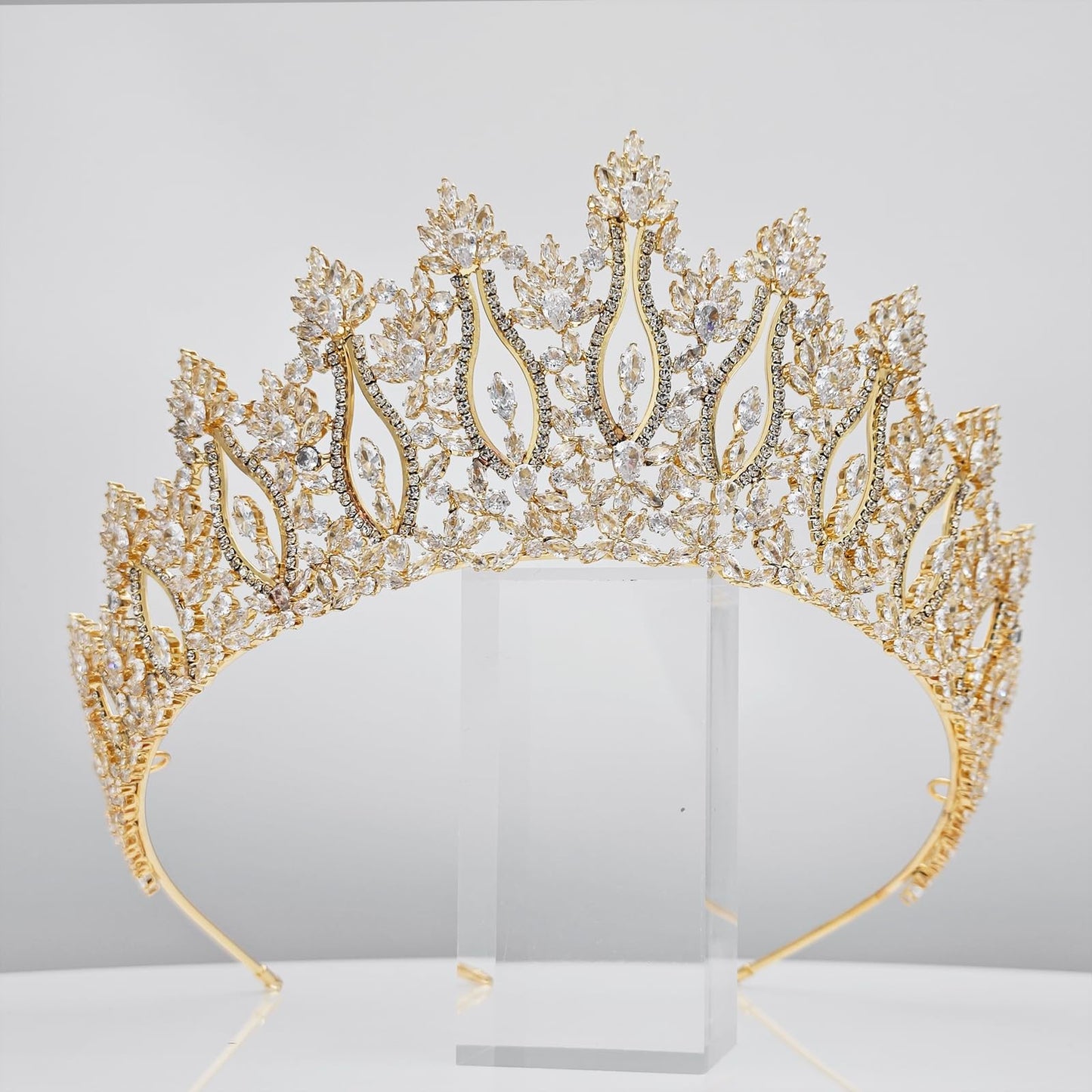 Luxury Wedding Tiaras for Bride Cubic Zirconia Big Tall Crown Quinceanera Crystal Headband for Women CZ Pageant Birthday Prom Party Headpiece Bridal Hair Accessories Gold