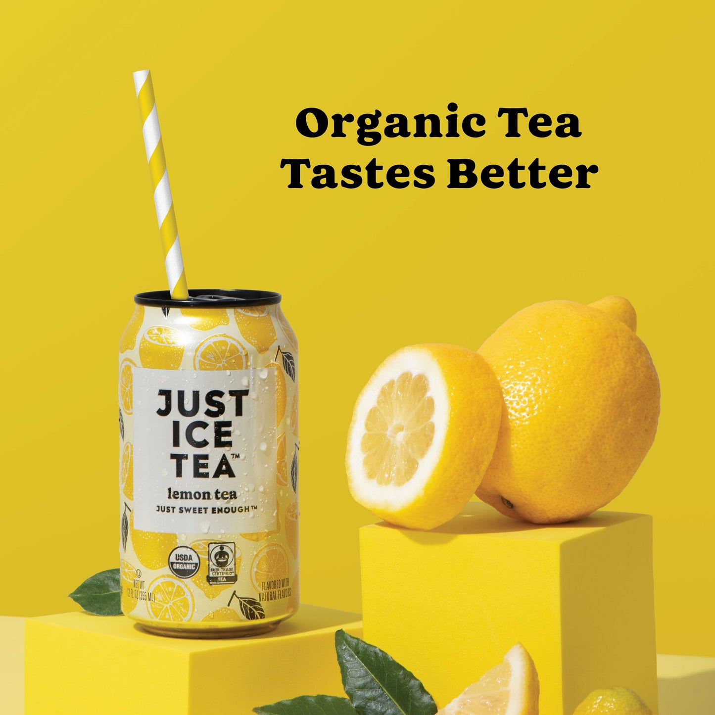 Just Ice Tea, Lemon Flavored Black Iced Tea, 24-Pack (12oz Cans), USDA Certified Organic, Real Brewed, Low Calorie, No Artificial Sweeteners, Fair Trade, Made in USA.
