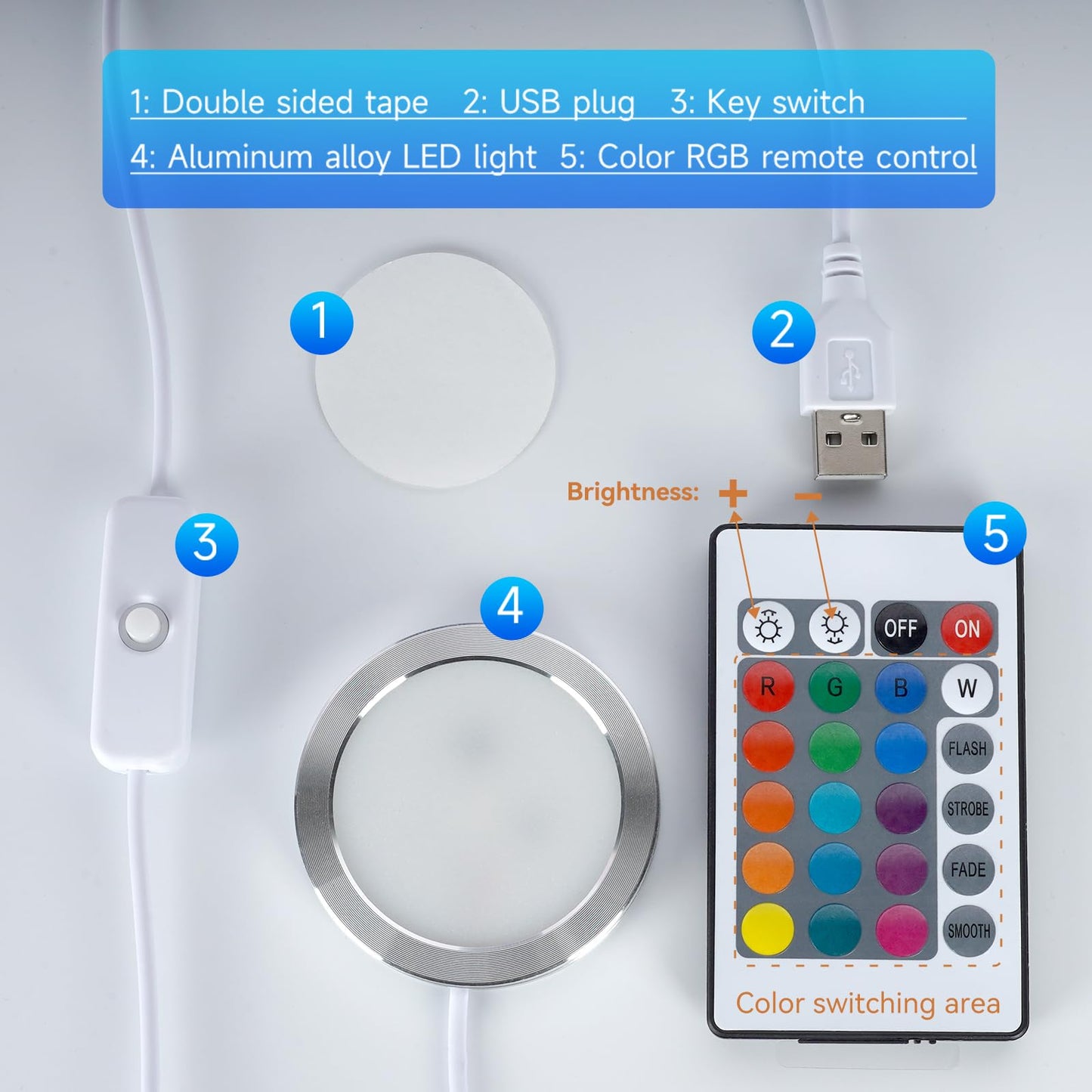 BambooSegD 10PCS Remote Control RGB LED Lamp Kit 001 for Bambu Lab H2D/X1/P1P/A1 Multicolor Includes Button Battery Makerworld for Anycubic Makeronline 3D Printer Light DIY Hardware Model Parts USB