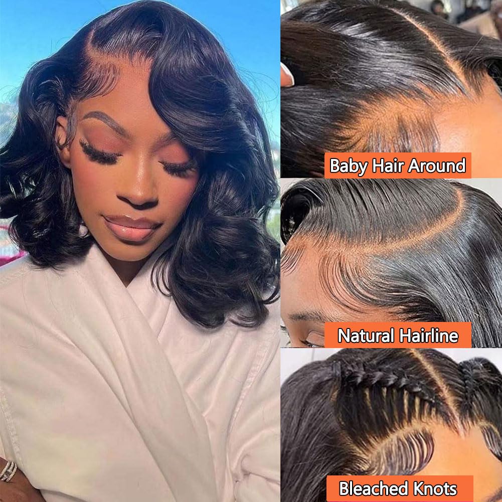 Jolanly 13x4 Lace Front Bob Wig Human Hair 10 Inch Body Wave Wavy Human Hair Wigs For Black Women 13x4 Transparent Lace Front Wigs Human Hair Short Bob Wig