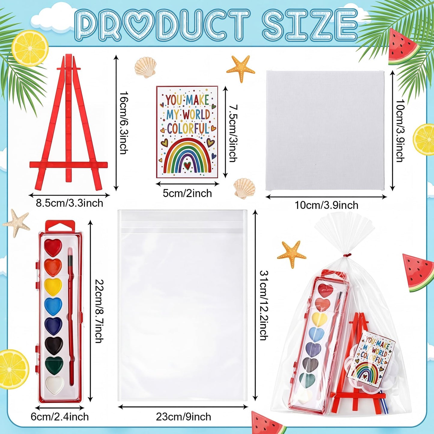 YooNotee 12 Pack Desktop Painting Kits for Adults 12 Heart Shaped Watercolor Paint Set 8 Colors 12 Small Easels 24 Paintbrushes 12 Palettes 12 Blank Canvases and Other Tool Gift for Valentines Party