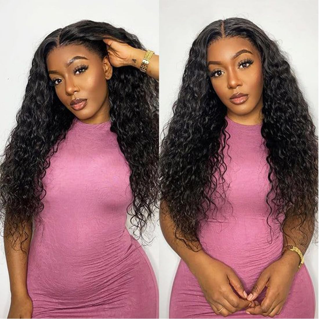 UFHUFH 28inch Deep Wave Lace Front Wigs Human Hair 13x4 Curly Human Hair Wig Pre Plucked with Baby Hair HD Transparent Lace Frontal Hair 200% Density Glueless Wet and Wavy Human Hair Wigs