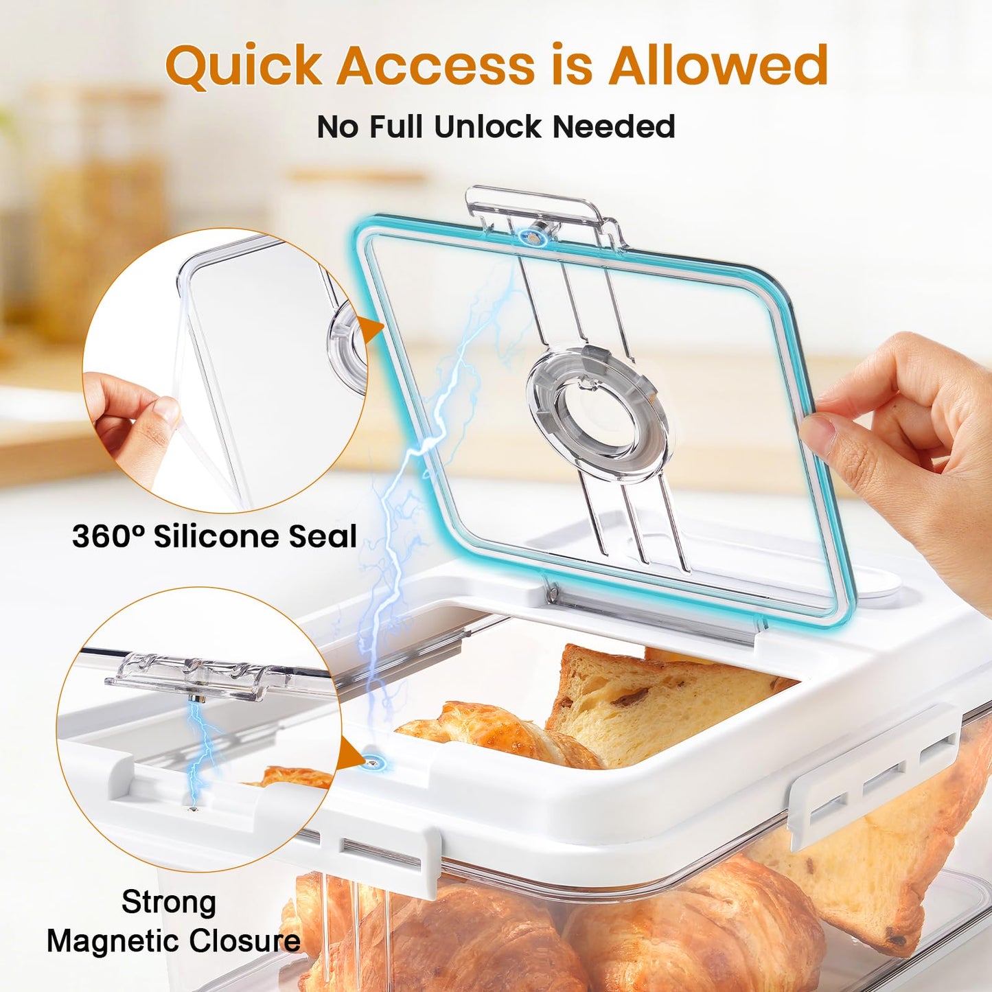 Dynta Bread Box for Homemade Bread for Kitchen Counter Airtight, Time Recording Bread Storage Container with Lid, Bread Keeper for Toast, Bagel, Donut and Cookies, 2 Pack