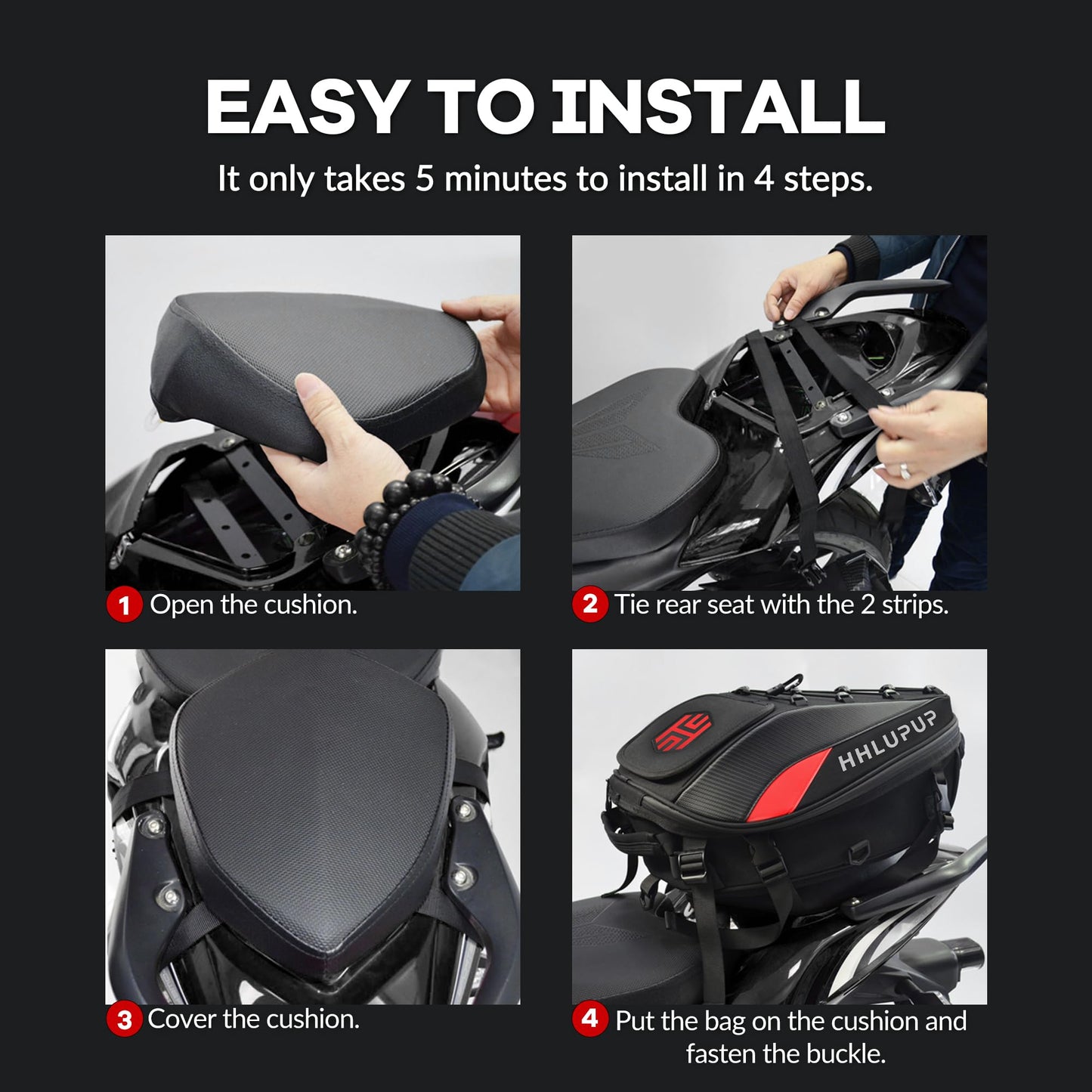 HHLUPUP 38L Motorcycle Tail Bag Seat Helmet Large Capacity Motorcycle Backpack Waterproof Luggage Bag Red