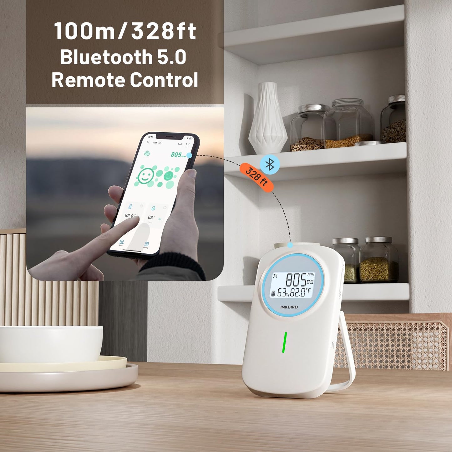 INKBIRD Smart CO2 Monitor Ndir | Bluetooth 3 in 1 CO2 Detector with App | Carbon Dioxide & Temperature & Humidity Air Quality Monitor Indoor Battery Powered | for Home, Office, RV, Grow Tent (IAM-T2)