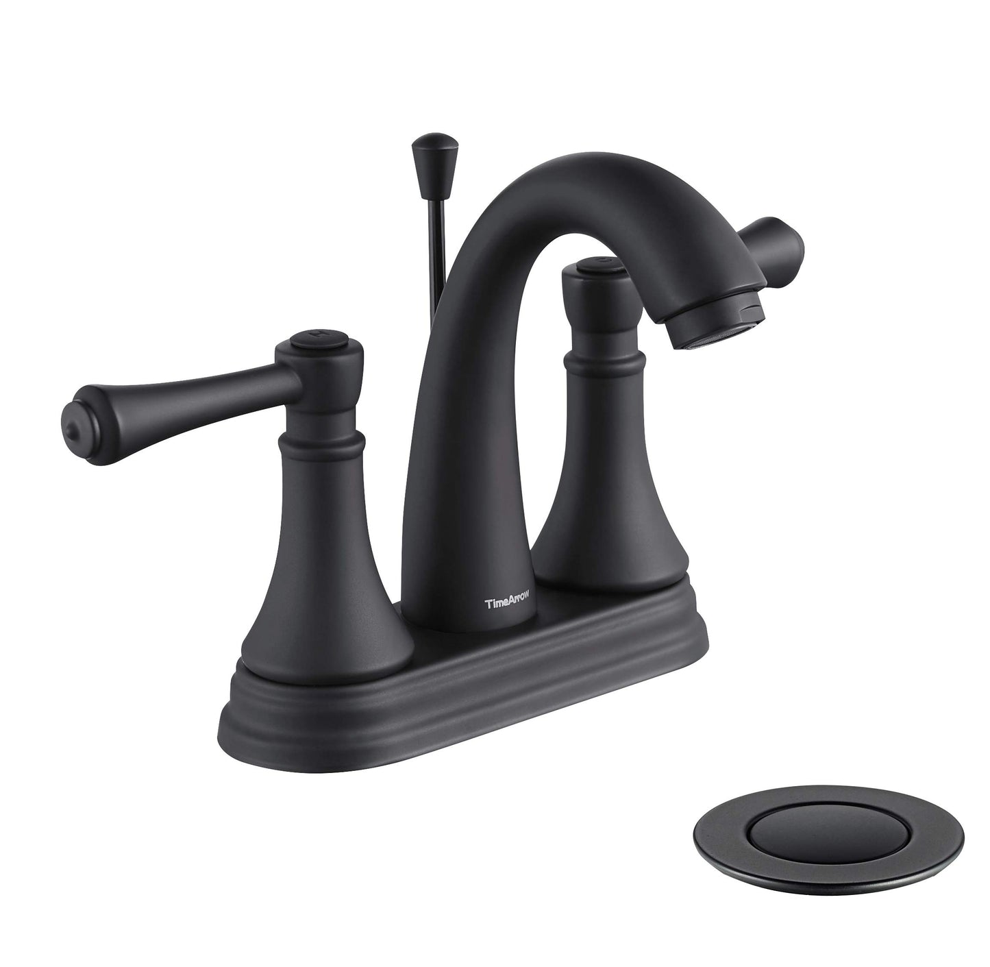 Matte Black 4 Inch Bathroom Sink Faucet 3 Hole, 2 Handle Centerset Bathroom Faucet with Metal Casting Spout, Modern RV Farmhouse Vanity Faucets, Include Drain with Overflow and Lift Rod, TAF410Y-MB