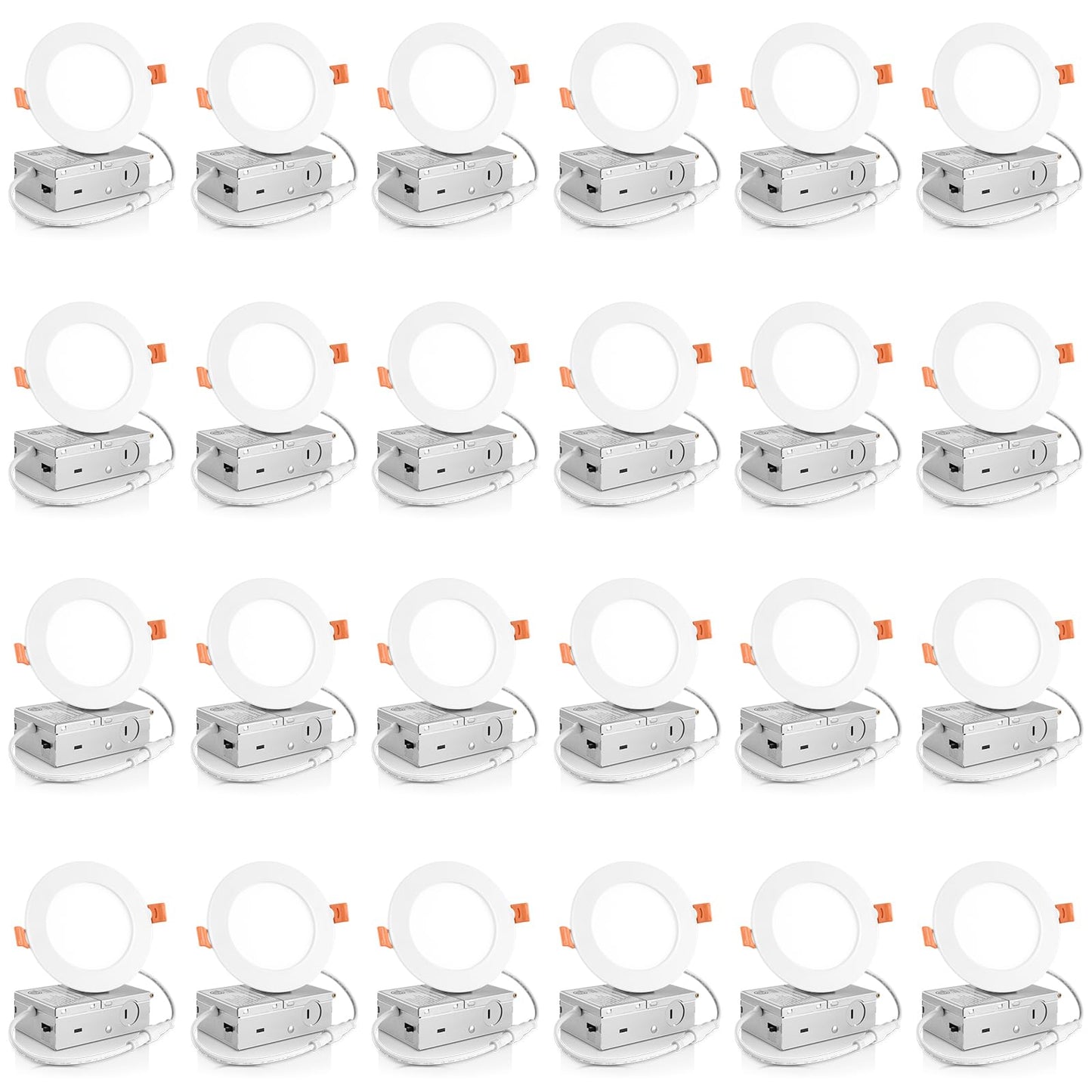 Meconard 24 Pack 4 Inch 5CCT Ultra-Thin LED Recessed Ceiling Light with Junction Box, 2700K/3000K/3500K/4000K/5000K Selectable, 9W Eqv 75W, Dimmable Can Light, 750LM High Brightness Downlight-ETL&FCC
