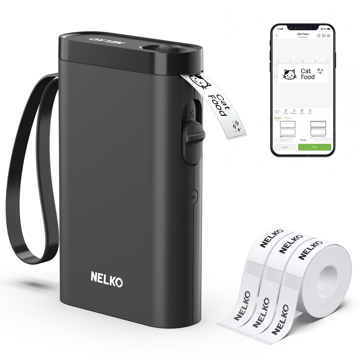 Nelko Label Maker Machine with Tape, P21 Bluetooth Label Printer with 3 Tapes, Wireless Mini Label Makers with Multiple Templates Icon Font Custom for School Office Home, Black