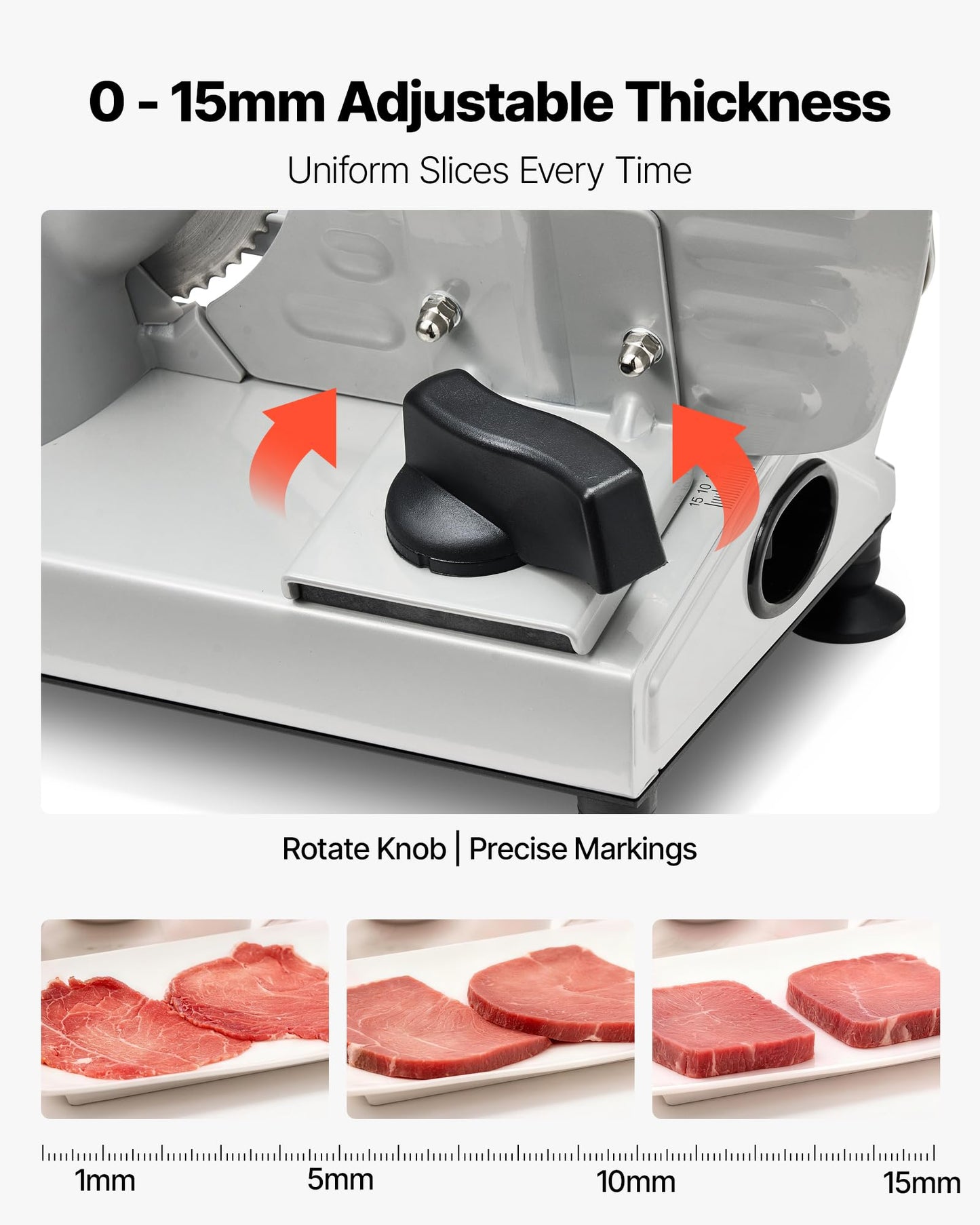 VEVOR Meat Slicer, 6.7" Electric Deli Slicer Machine with 2 SUS420 Blades, 0-0.6 inch Adjustable Thickness, 150W Home Food-Slicer for Meat, Ham, Baguett, Steak, ETL Approved