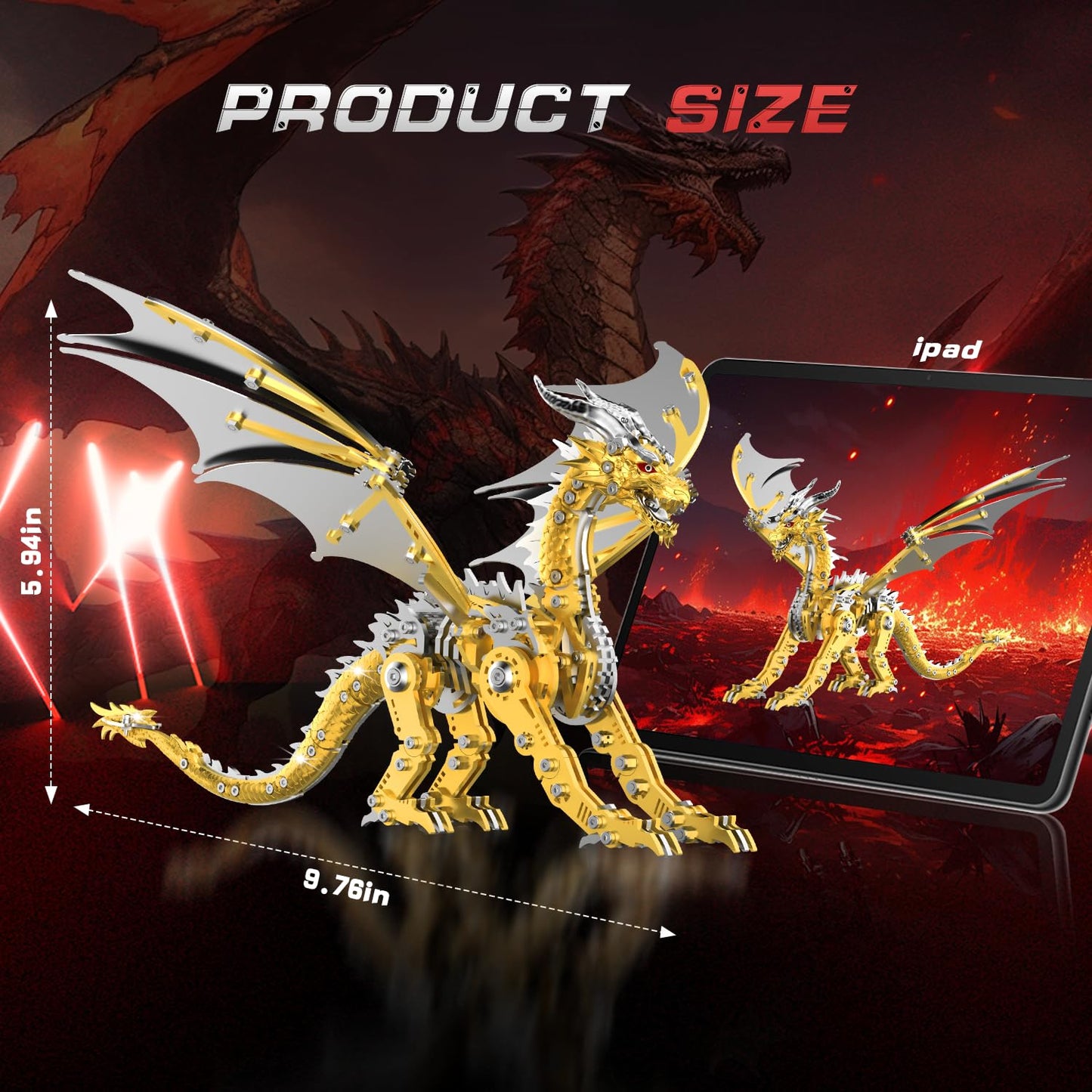LONGPIN 3D Puzzles for Adults,Metal Dragon Puzzle Building Set,Collectible Mechanical Engineering Crafts for Home Office Decoration & Gift(Golden)