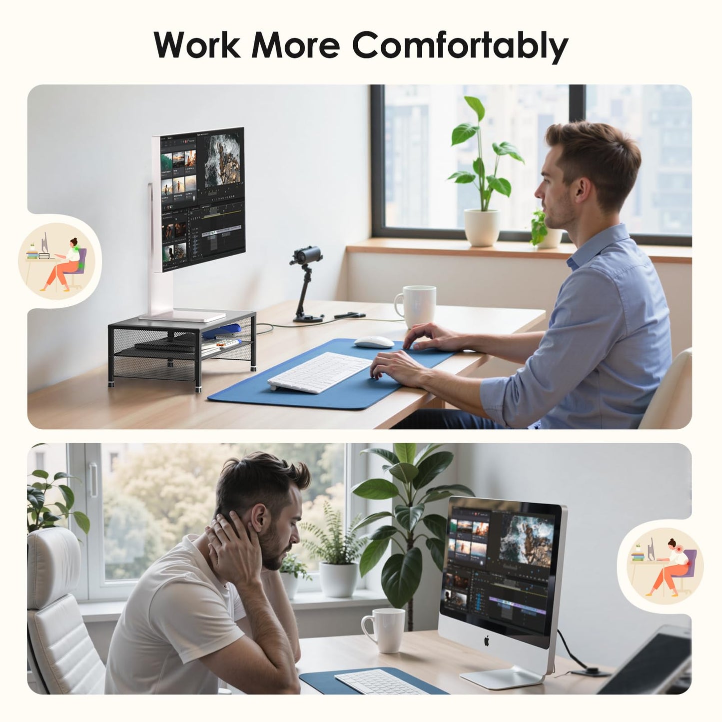 ECOLOVI 2-Tier Computer Monitor Stand Riser, Desk Organizer for Monitor, Printer & Laptop Stand, Desktop Workspace Organizers for Office Supplies(Black 2-Pack)
