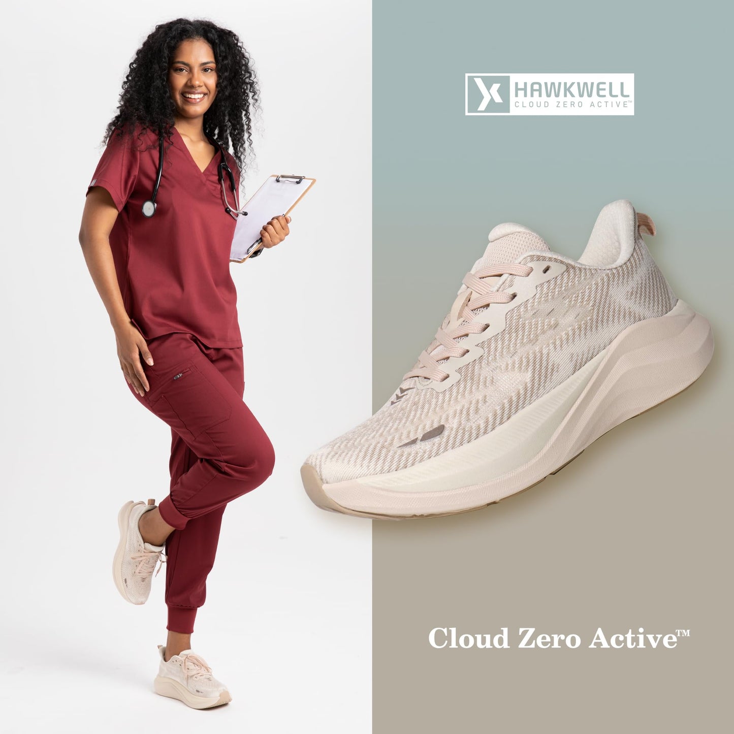 Hawkwell Women's Cloud Zero Active Nursing Shoes Cushion Breathable Tennis Walking Gym Medical Work Sneakers,Knit Beige,9 M US