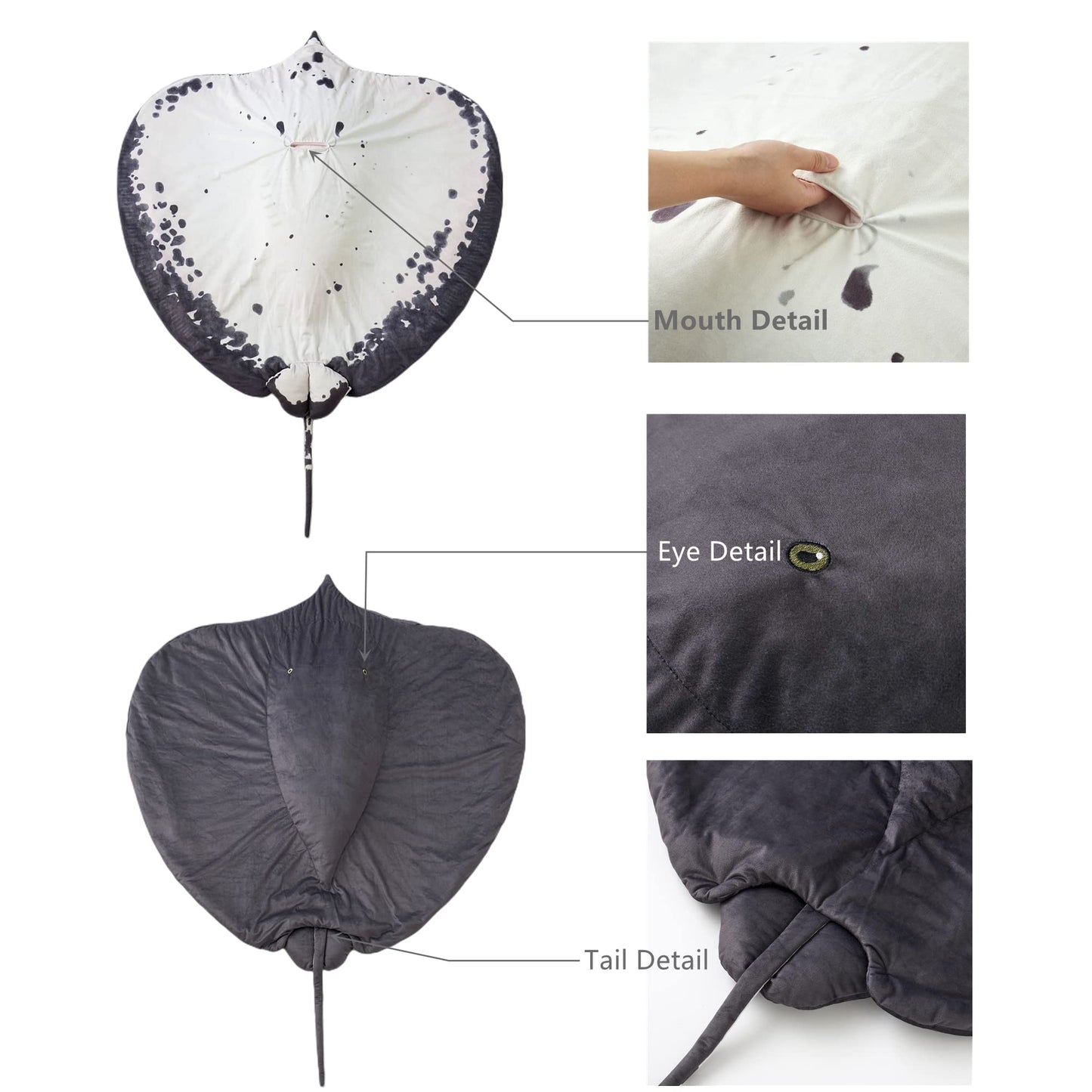 Manta Ray Stuffed Animal Stingray Blanket 50" x 50" Wearable Blanket, Manta Ray Plush Stuffed Stingray, Soft Cozy Ray Throw Cloak Wrap Gifts for Women Adults and Kids Christmas