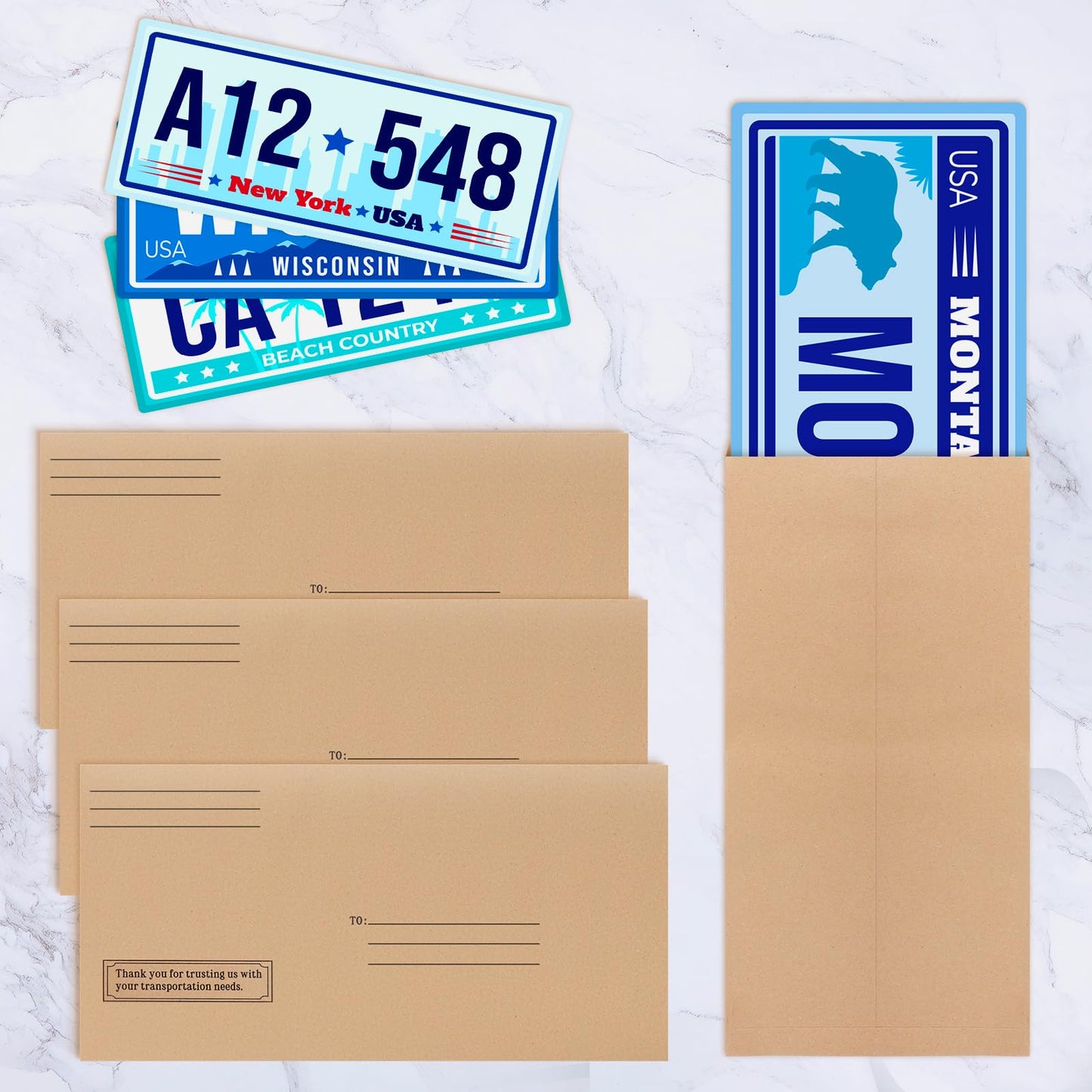 Feifeiya 200 Pcs License Plate Envelopes 13 x 6.5 Inch Brown Kraft Mailing Envelopes for License Plate Pictures Business Documents Invitation Cards (Fresh)