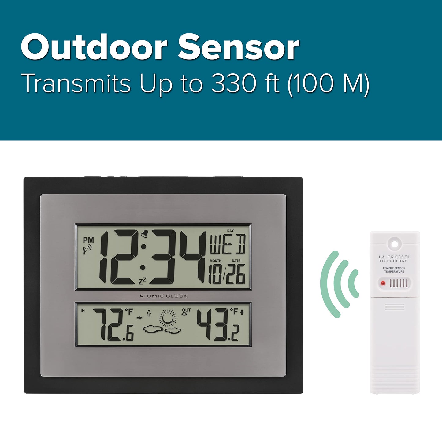La Crosse Technology 512-85937-INT Atomic Digital Wall Clock with Temperature & Forecast in Gray/Silver
