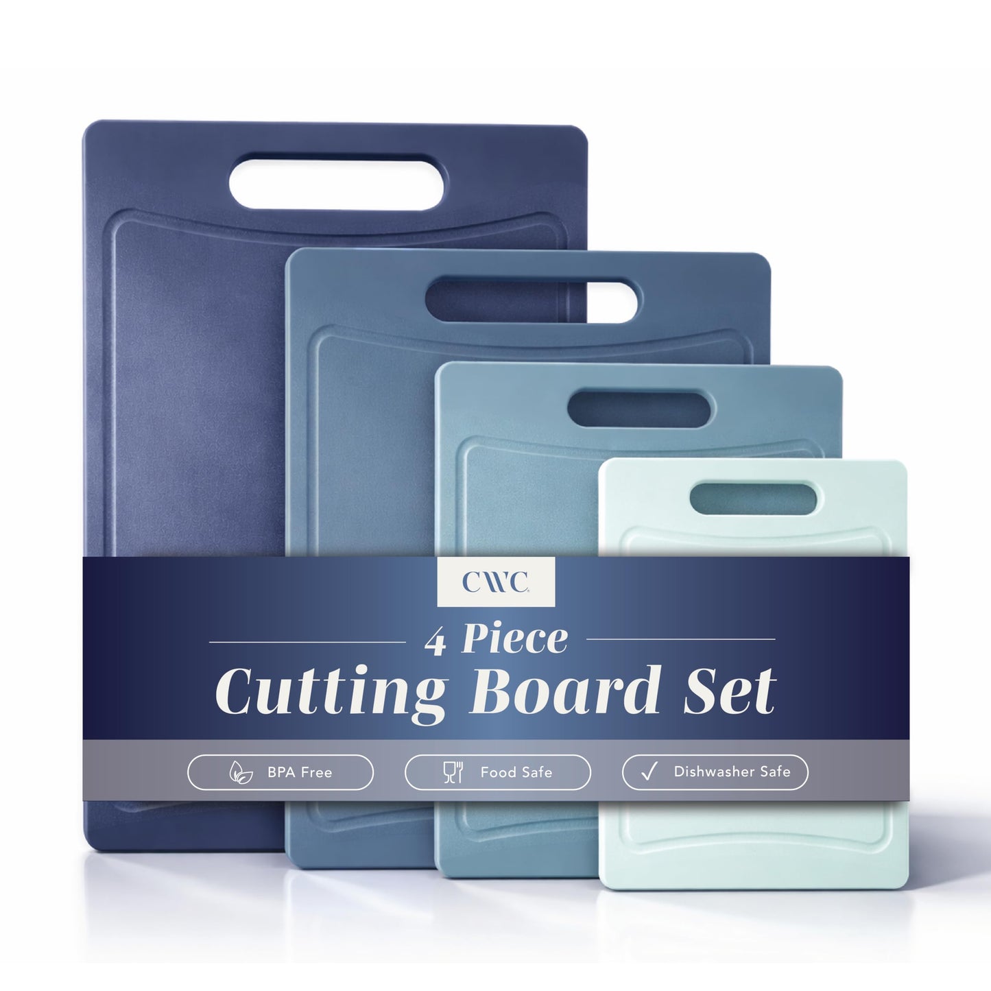 COOK WITH COLOR Non-Slip Cutting Board Set – Kitchen Essentials with Easy Grip Handle for Meat, Veggies, and Fruits, 4 Cutting Boards, Blue-New