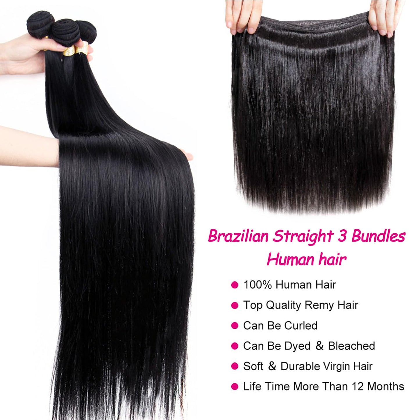 LXYANOO 12A Straight Bundles Human Hair with 5x5 Closure 18 20 22+16 Inch Brazilian Human Hair Bundles with Closure 100% Unprocessed Virgin Weave Bundles Human Hair with 5x5 HD Lace Closure