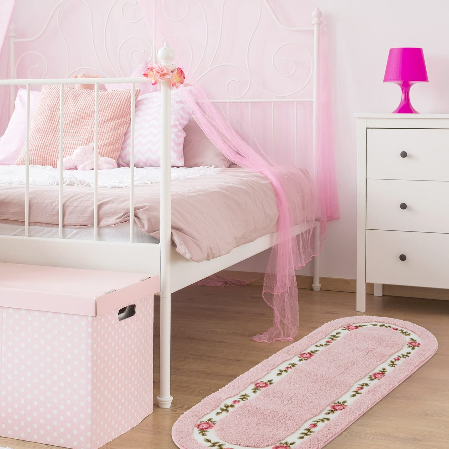 Timgle 4 Pcs Rose Flowers Coquette Bathroom Rugs Set Coquette Doom Decor Rose Flower Area Rugs Non Slip Absorbent Washable Door Mat Floral Bathroom Carpet for Home Hotel, 4 Shapes(Pink)