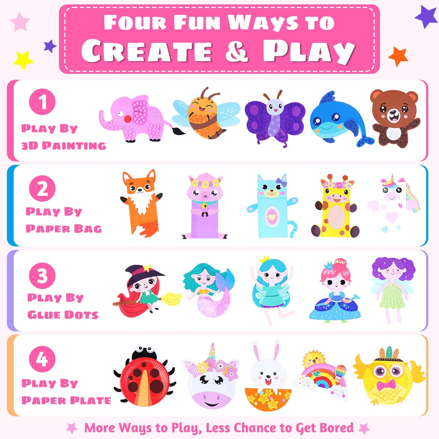 20 Animal Arts & Crafts Kit for Kids 4-6, All-Inclusive Toddler Craft Box with Paper Plates, Puppets, Fun Activities, Tigers, Lions (134 characters) (Princess)