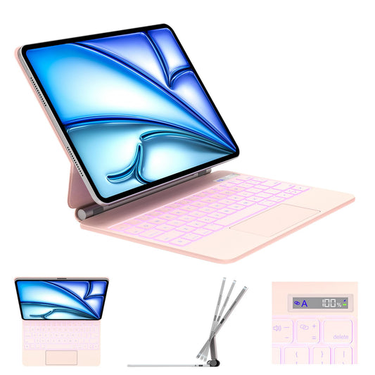DVWDVW Keyboard Case for iPad Air 11 inch (M3 /M2 2025/2024) & iPad Pro 11 (4th/3rd/2nd/1st Gen), iPad Air 5th/4th Magic Case，Multi-Touch Trackpad,7 Colors Backlight Pink