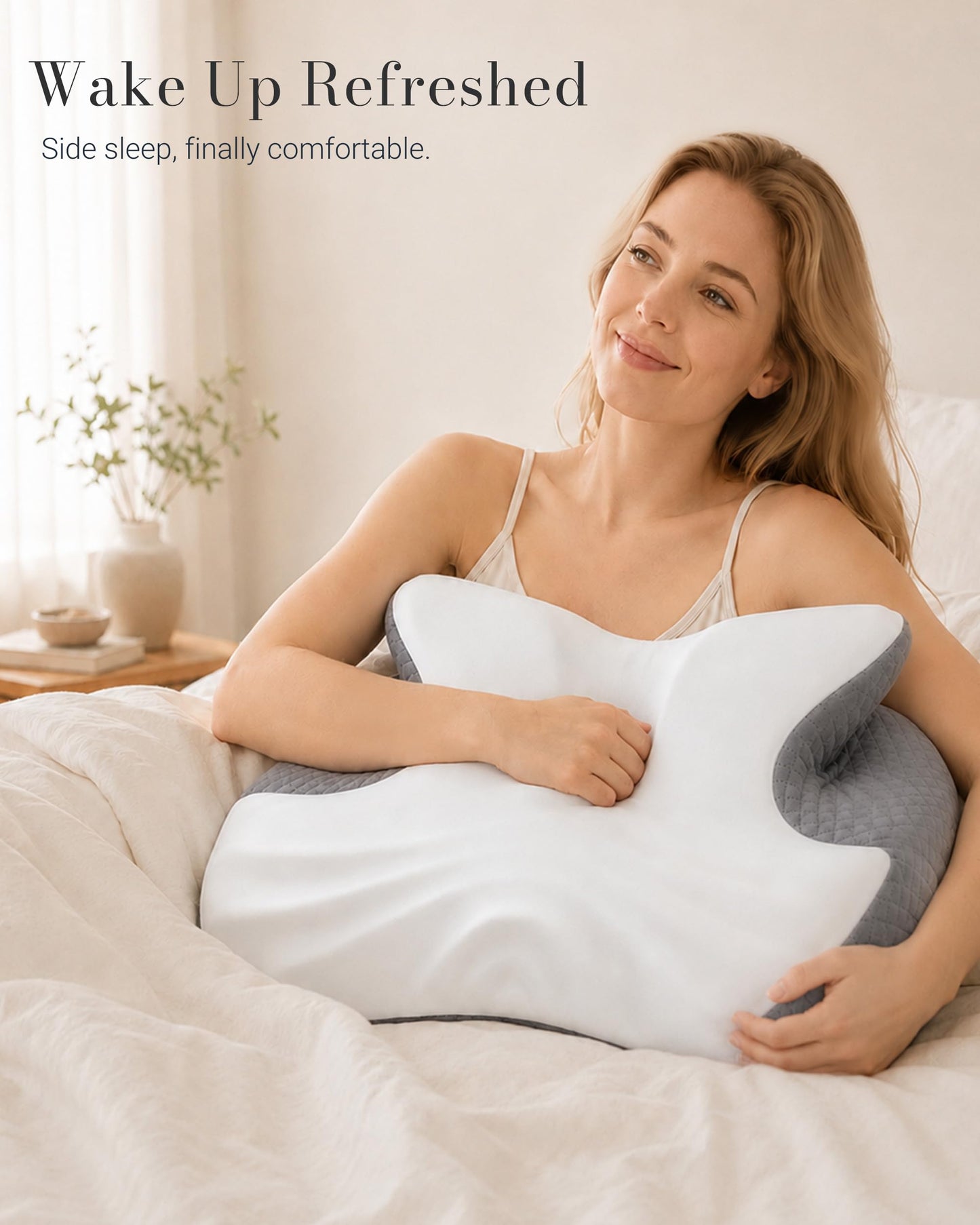 JKNJKN Cervical Neck Pillow for Neck Support, Orthopedic Memory Foam Pillow with Dual Height 4.3" & 5.1" Loft, Cooling Butterfly Contour with Arm Rest for Side and Back Sleepers