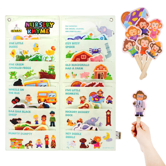 CHEFAN Felt Board Story Sets, Interactive Nursery Rhymes, Circle Time Props, Includes Itsy Bitsy Spider, 5 Little Ducks (10 Stories)