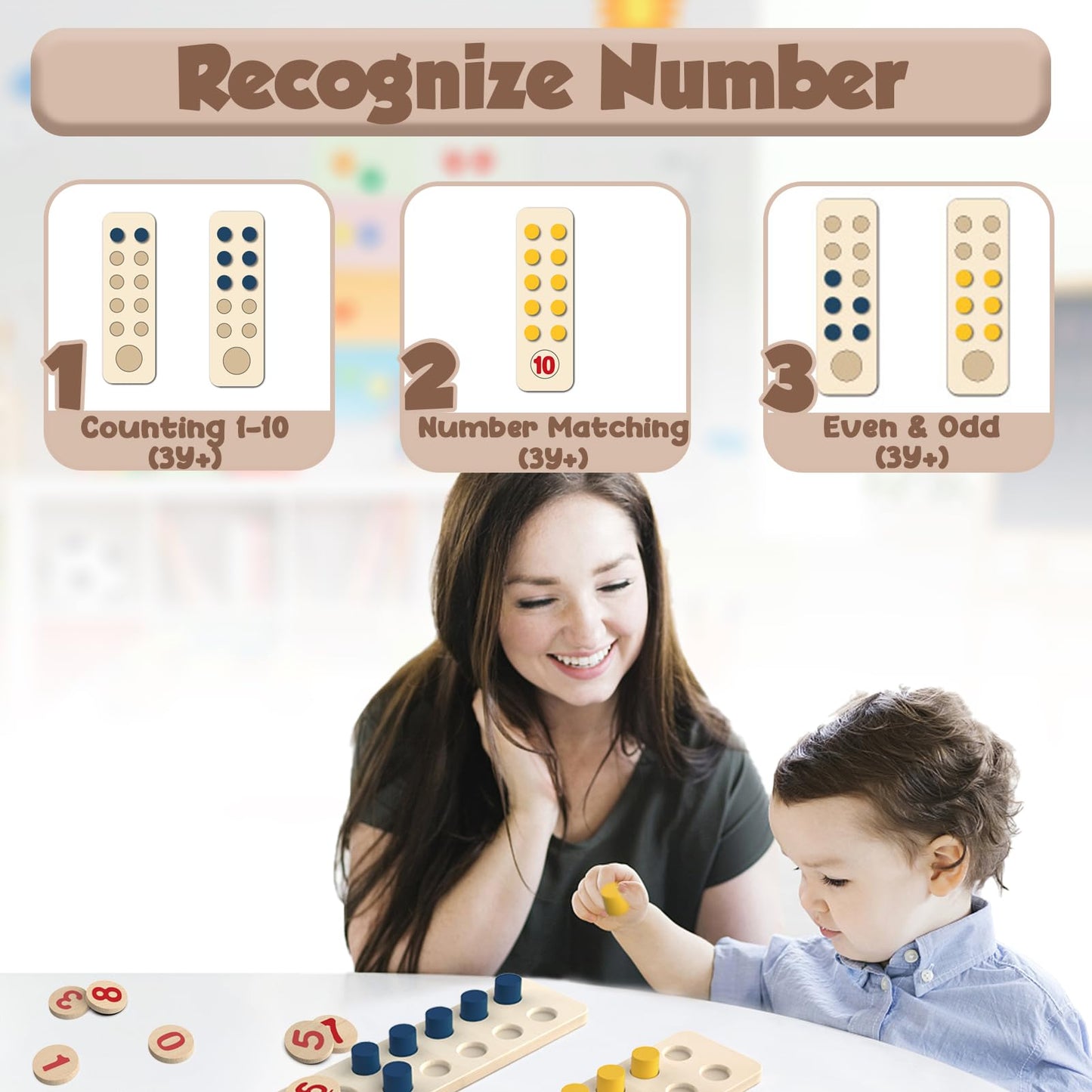 TEUVO Counting Peg Board Montessori Toys for Kids Aged 3 4 5 6 Years Old, Montessori Math Manipulatives Materials Wooden Preschool Learning Number and Counting Games for Home School Classroom