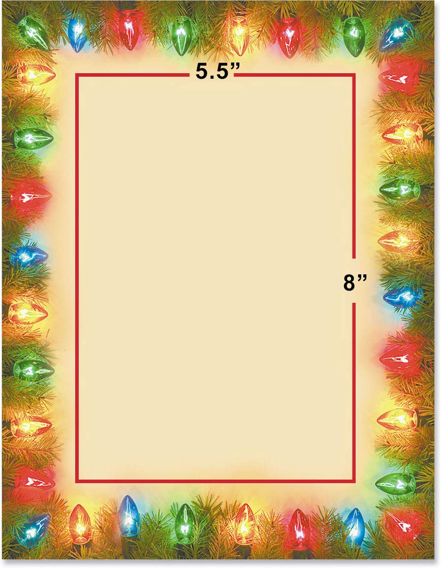 Paperdirect Festive Pine Lights Christmas Winter Holiday Theme Stationery, Border Paper, Letterhead 8.5 x 11, 25 sheets, Elegant Premium Writing Paper, Decorative Printer Paper