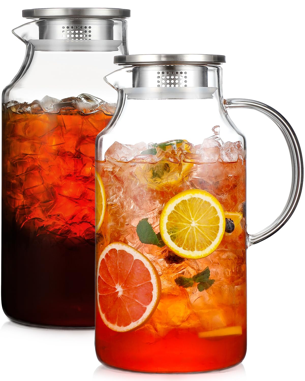 2 Pack 1 Gallon thickened Glass Pitcher with Lid and Spout, Borosilicate Glass Carafe for Hot/Cold Drink, Water Pitchers for Fridge, Extra Large Jug with Handle for Iced Tea, Coffee,Juice, Beverage