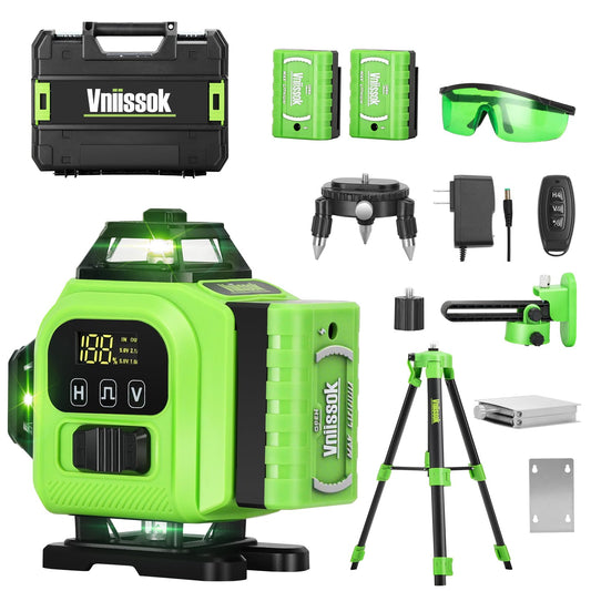 16 Line Laser Level 360 Self Leveling, 4x360°Professional 4D Green Cross Line laser Level with 2 Batteries,for Construction and Picture Hanging, Horizontal Line leveler Tool (Green)