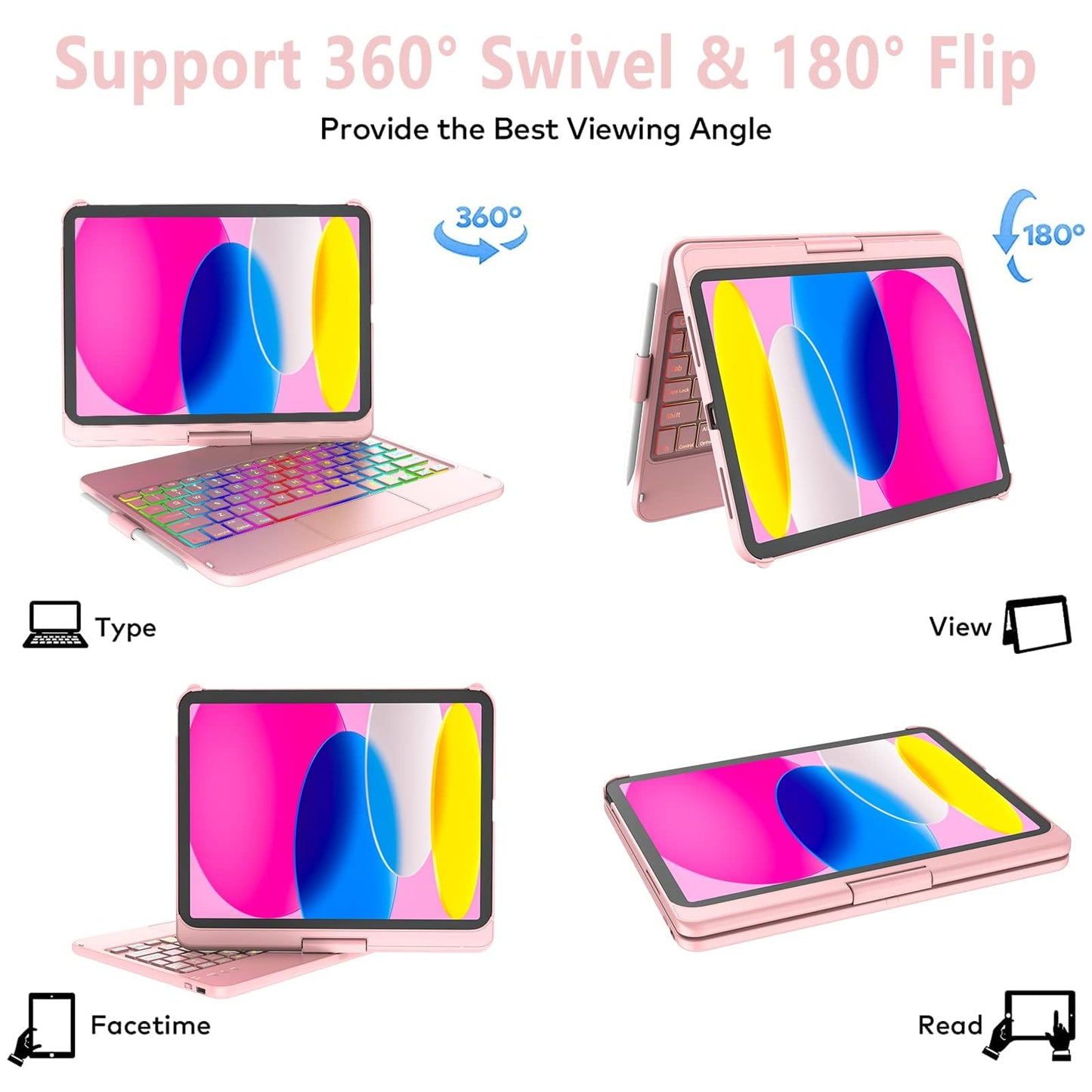CC Store Touchpad Keyboard Case for iPad 10th Generation 10.9" 2022, Multi-Touch & Backlit Keys, 360° Rotatable & Pencil Holder,for New iPad 11 Generation(A16) 11-inch Case Keyboard (Rose Gold)