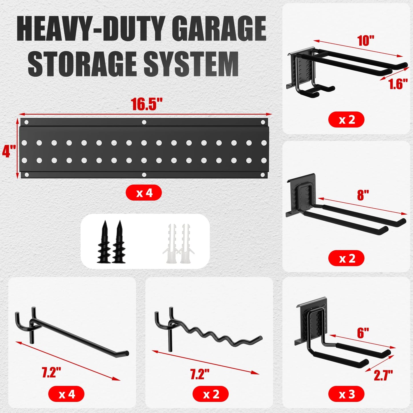 ZICANYCO Garage Tool Organizer Wall Mount 66 inches with 13 Adjustable Heavy-Duty Hooks, Garage Organization, Garden Tool Storage Rack, Yard, and Shed, Holds Up to 520 lbs
