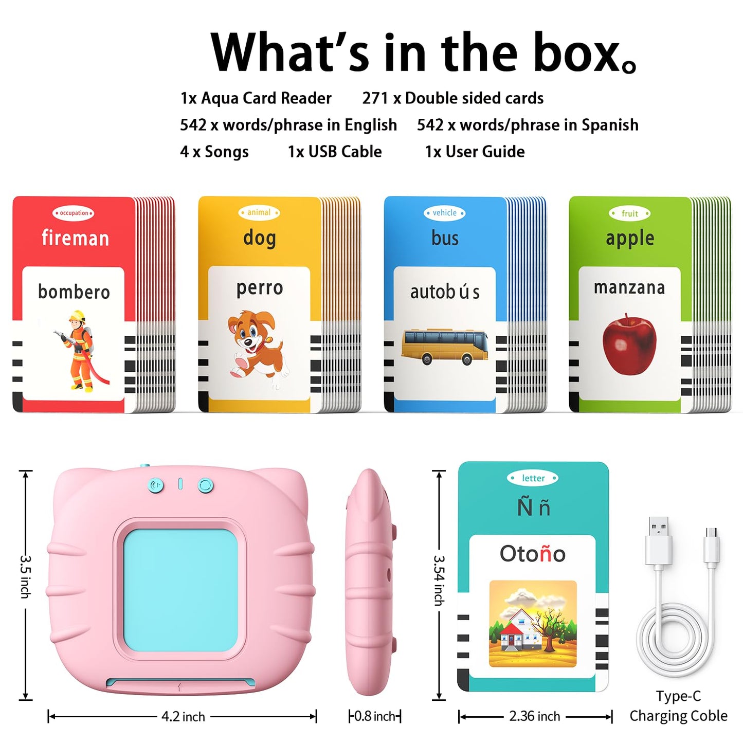 Kidzdo Spanish and English Audible Toys with Music, Bilingual Talking Flash Cards for Toddler/Beginning, ABC,Numbers,Colors,Shapes,Español/English Talking Flash Cards for Preschool,Kindergarten