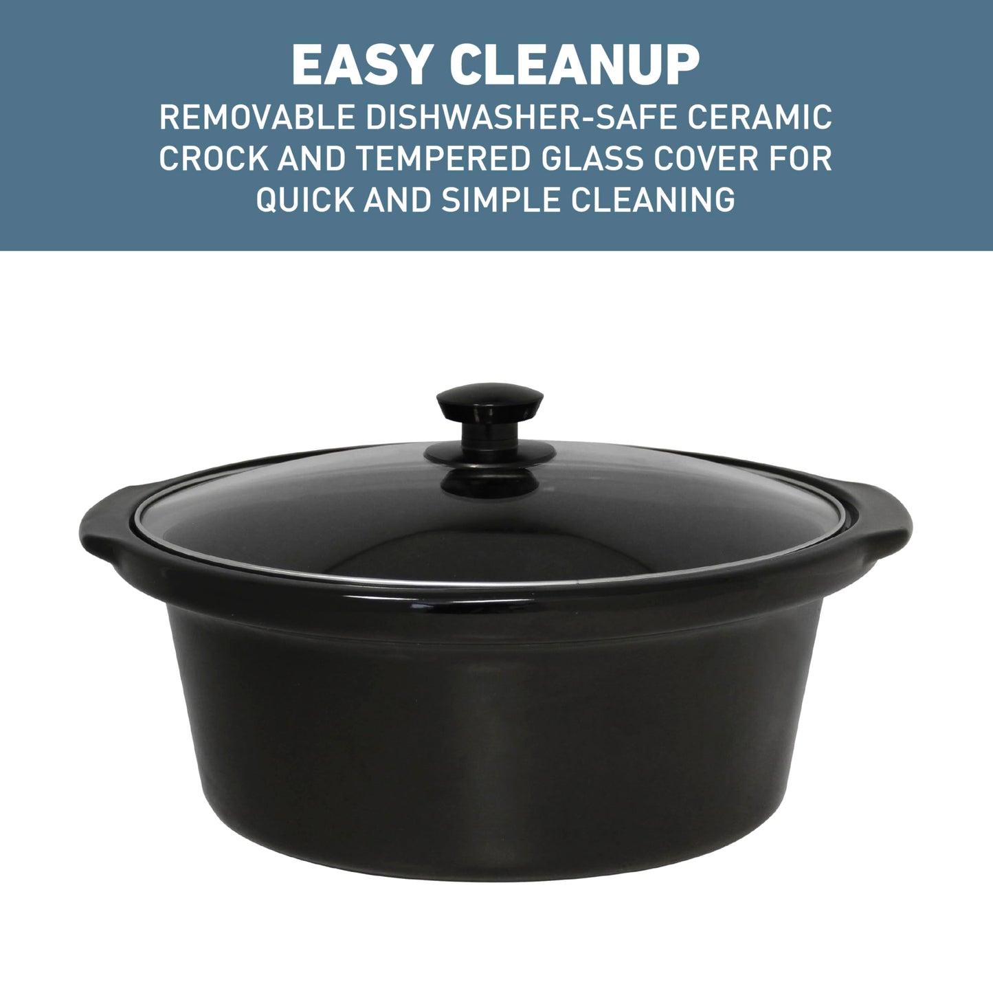 West Bend Slow Cooker 6-Quart Manual Crockery Style with Dishwasher Safe Oval Ceramic Crockpot and Glass Lid Two Temperature Settings Plus Keep Warm, 330-Watts, Black