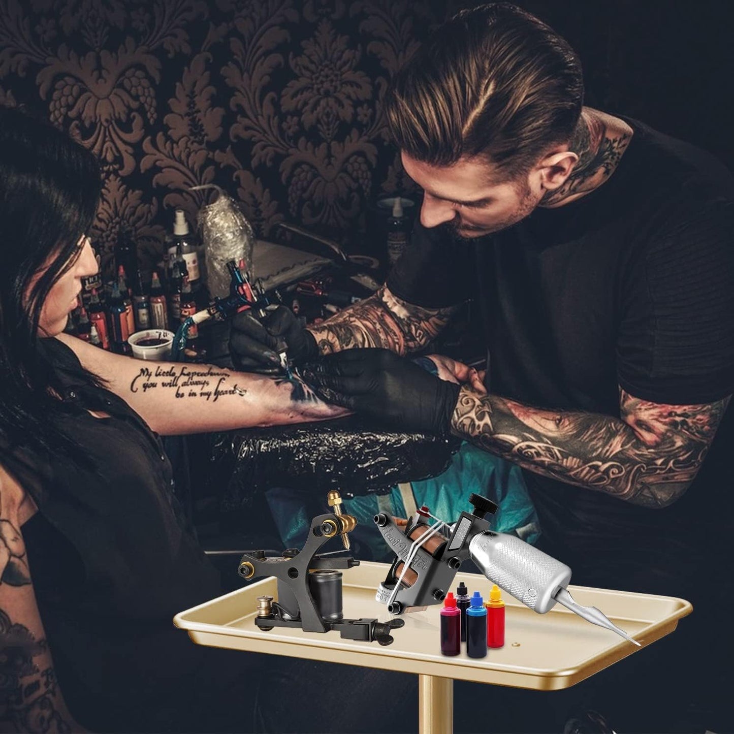 Salon Tray, Champagne Gold Salon Rolling Tray with Adjustable Height, Hair Stylist Tray, Suitable for Tattoo Tray and Dental Tray