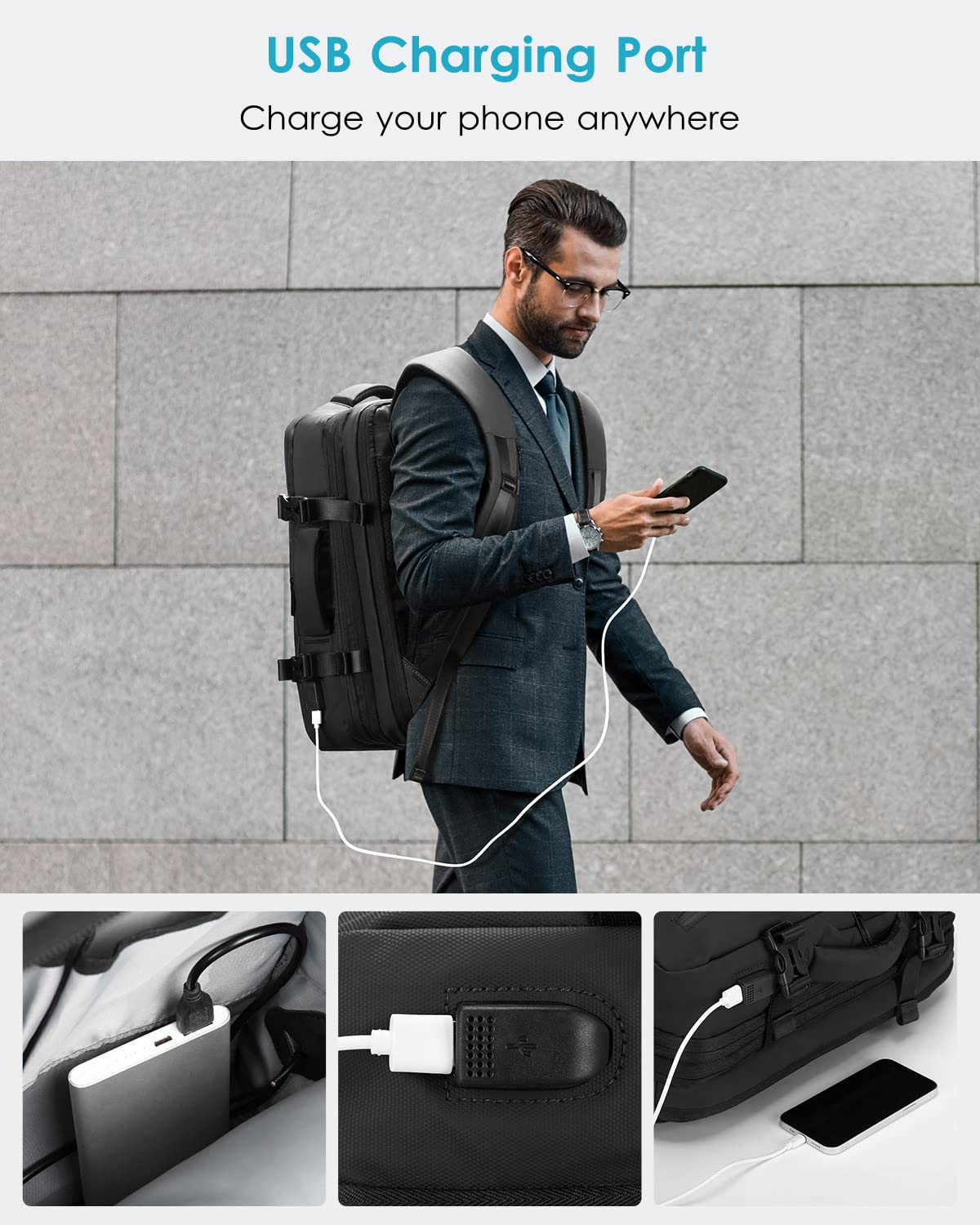 HOMIEE 40L Expandable Carry on Backpack Fit 15.6 Inch Laptop with USB Charging Port for Business Weekender, TSA Approved Personal Item Travel Backpack Waterproof Luggage Suitcase