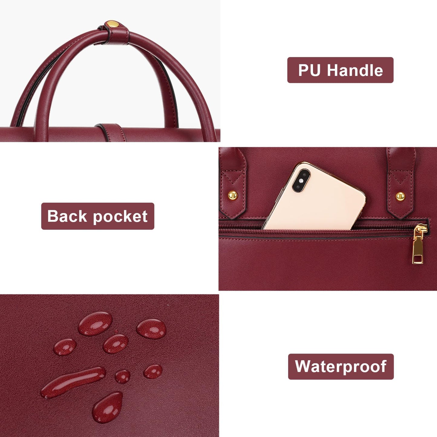 MOSISO Laptop Bag for Women, 15-15.6 inch PU Leather Laptop Shoulder Bag Convertible Backpack, 16 inch Messenger Bag Casual Handbag Work Briefcase Travel Computer Bag with Bowknot, Wine Red