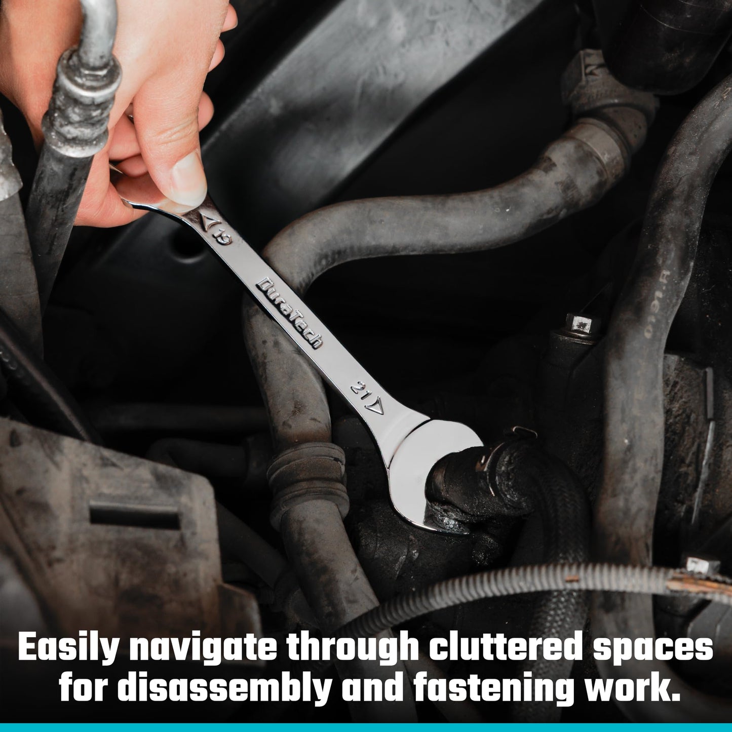 DURATECH Super-thin Open End Wrench Set, SAE and Metric (from 5/16" to 1-1/16", 5.5mm to 27mm), 16-Piece, Slim Spanner Wrench Set with Rolling Pouch